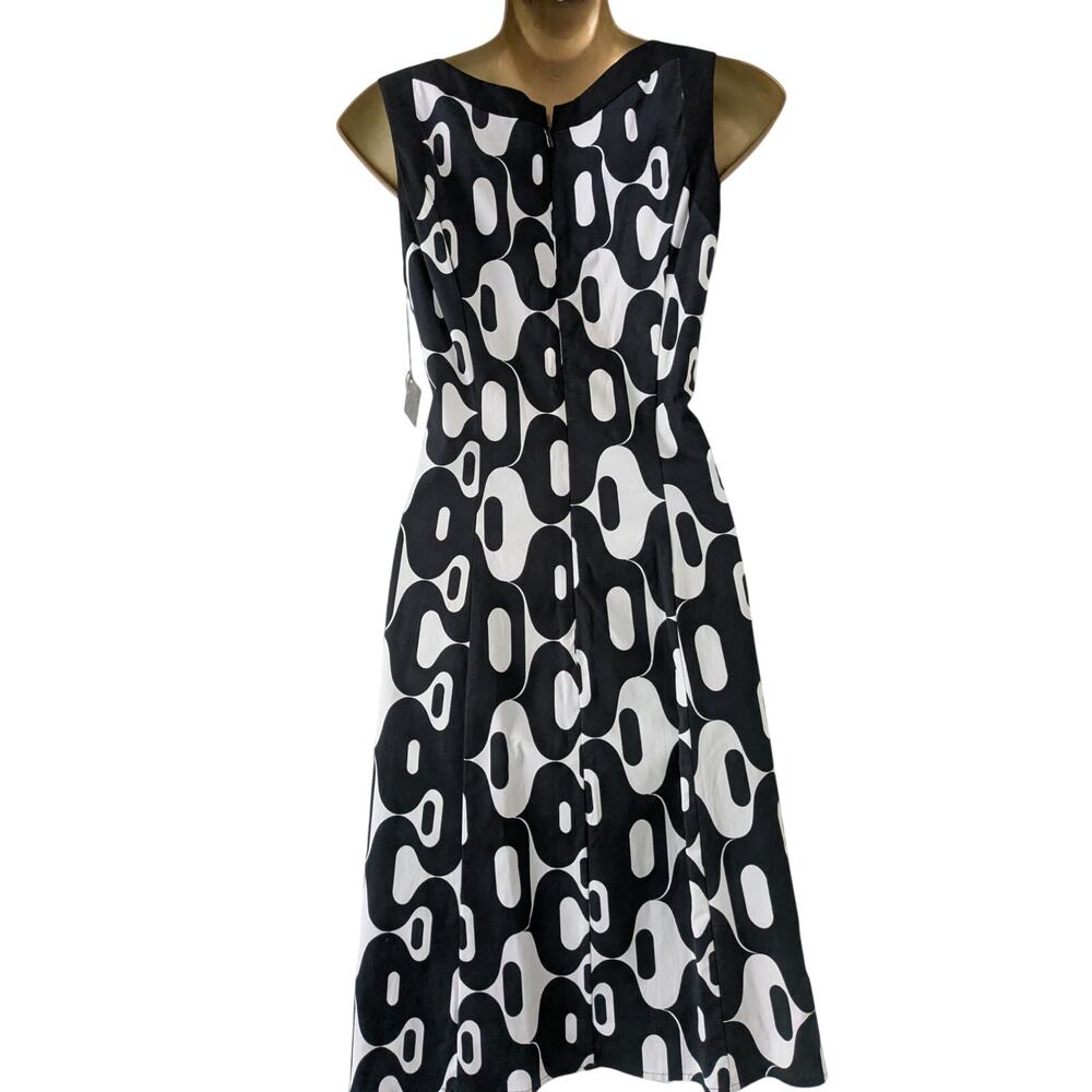 NWT Mica Sz 8 Black and White Abstract Print Dress - Picture 4 of 9